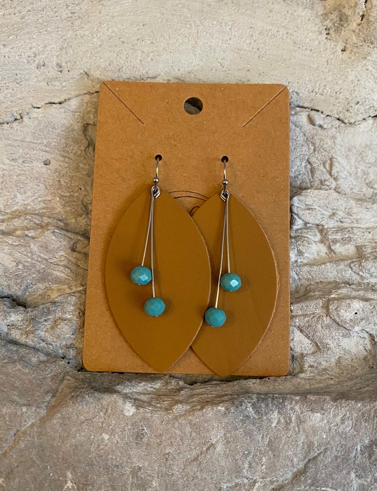 Light Brown & Sky Blue Tres en Uno (3 in 1's) Leather Earrings (Copy)