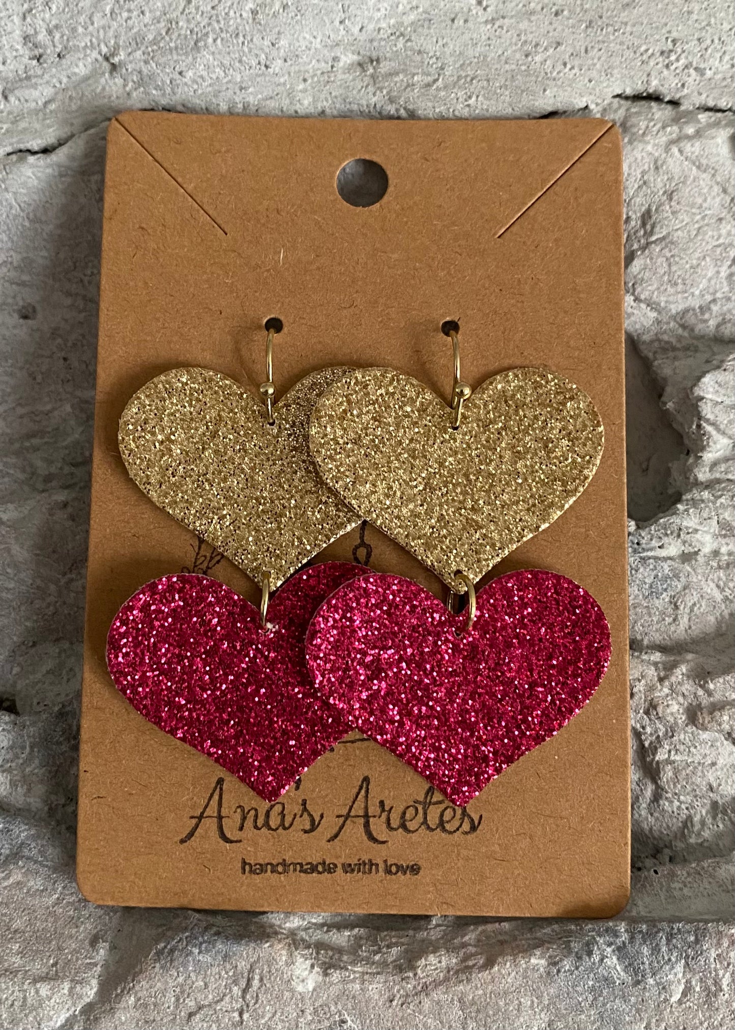 Pink & Gold Heart Susan Earrings