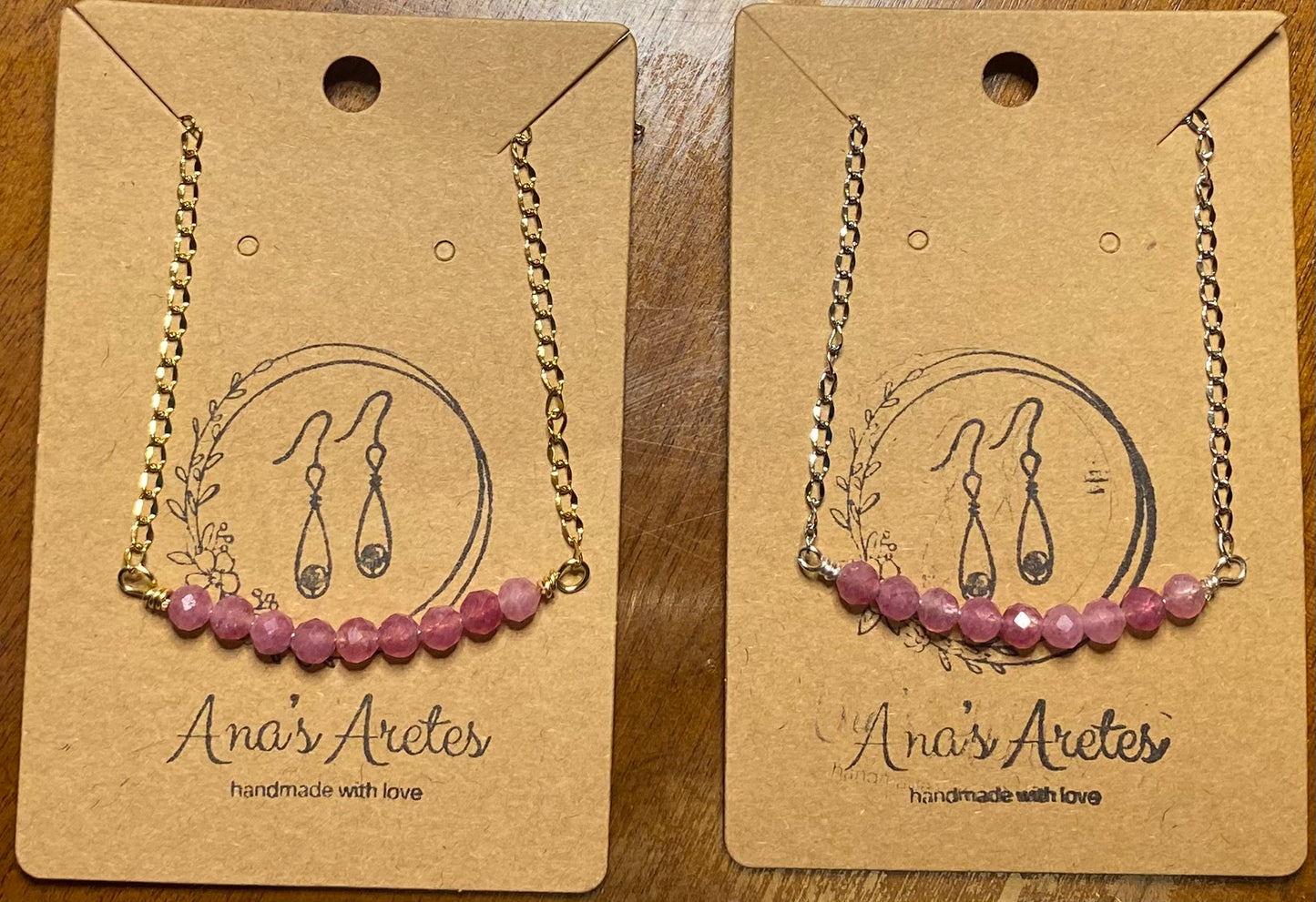 Pink Tourmaline Carla Necklace (gold & silver chains available)