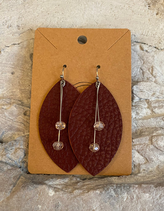 Maroon Tres en Uno (3 in 1's) Leather Earrings