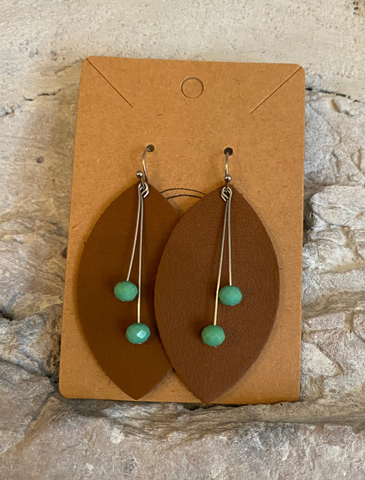 Brown & Mint Tres en Uno (3 in 1's) Leather Earrings