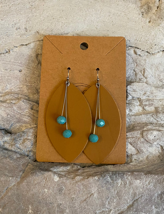 Light Brown & Sky Blue Tres en Uno (3 in 1's) Leather Earrings (Copy)